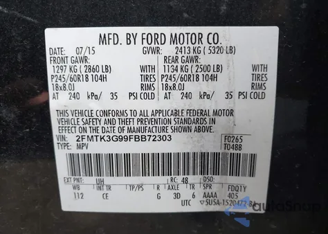 2015 Ford Edge Se from USA, damaged, VIN 2FMTK3G99FBB72303